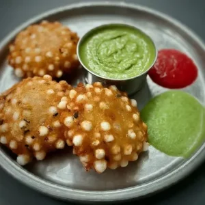 Sabudana Vada with Red and Green Chutney